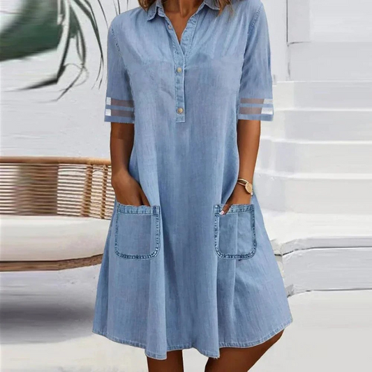 Skye | Denim Mini Jurk met Zijzakken